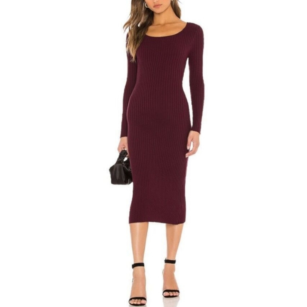 525 America Twist Back Dress in Malbec Ribbed Knit Dress Sz Medium